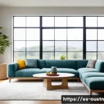 Home 22 영감을 주는 지속 가능한 디자인 사례 - A modern living room interior showcasing sustainable design: furniture crafted from recycled PET bot...